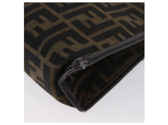 Clutch in tela Zucca FENDI Nero Marrone Auth mr2022 - vista 11