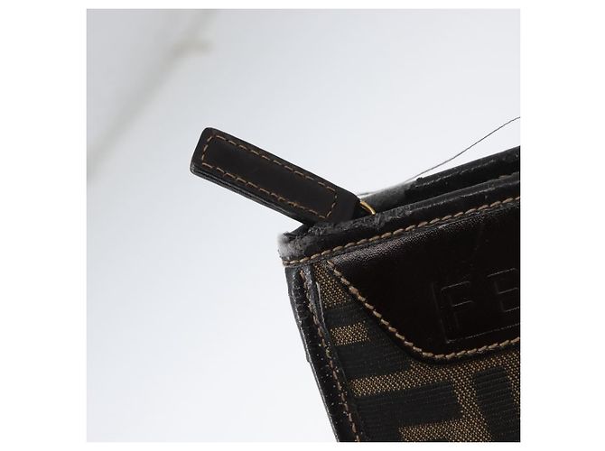 Clutch in tela Zucca FENDI Nero Marrone Auth mr2022 - vista 12