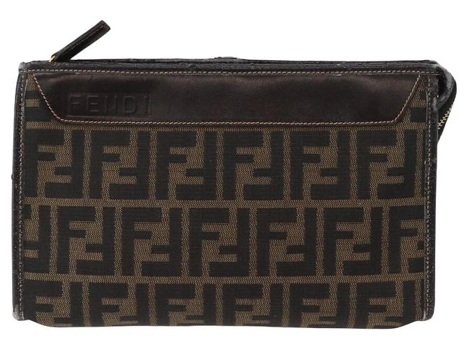 Clutch in tela Zucca FENDI Nero Marrone Auth mr2022 - vista 2