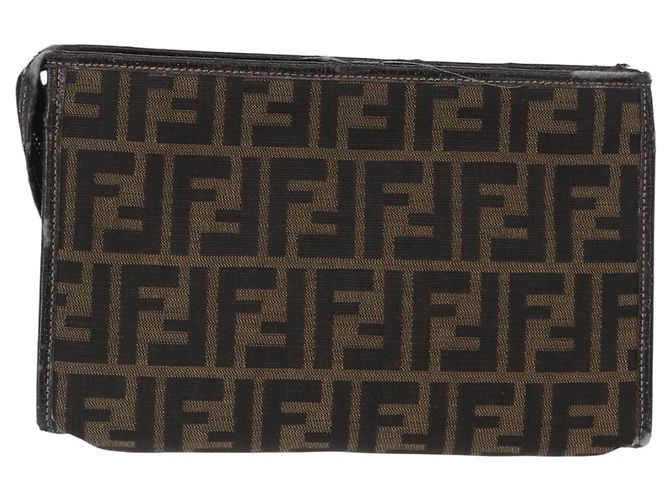 Clutch in tela Zucca FENDI Nero Marrone Auth mr2022 - vista 3