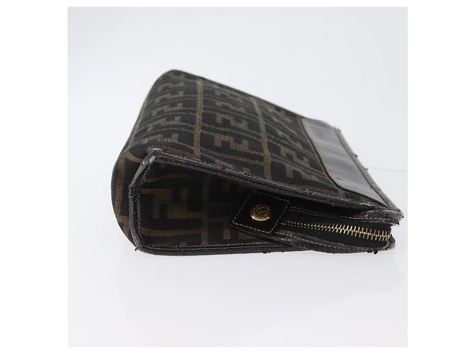 Clutch in tela Zucca FENDI Nero Marrone Auth mr2022 - vista 4