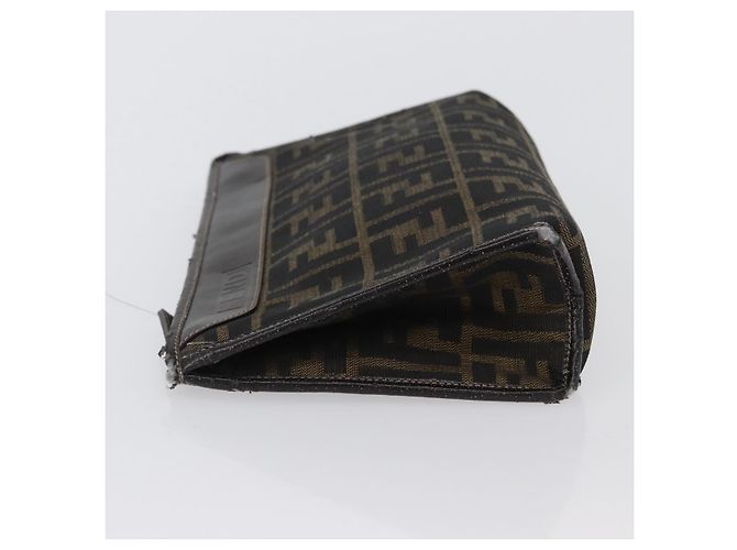 Clutch in tela Zucca FENDI Nero Marrone Auth mr2022 - vista 5