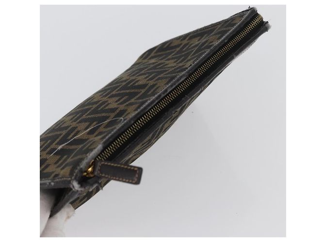 Clutch in tela Zucca FENDI Nero Marrone Auth mr2022 - vista 6