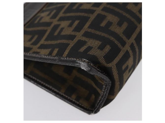 Clutch in tela Zucca FENDI Nero Marrone Auth mr2022 - vista 8