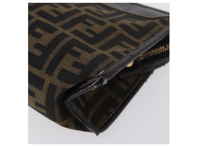 Clutch in tela Zucca FENDI Nero Marrone Auth mr2022 - vista 9