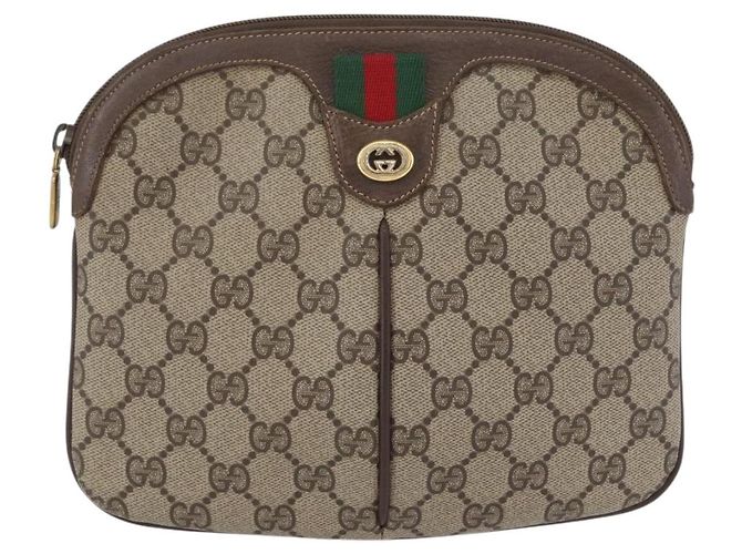 Gucci Borsa GG Supreme Web Sherry Line PVC Beige Oro 904 02 047 Auth LNZ296 D'oro - vista 2
