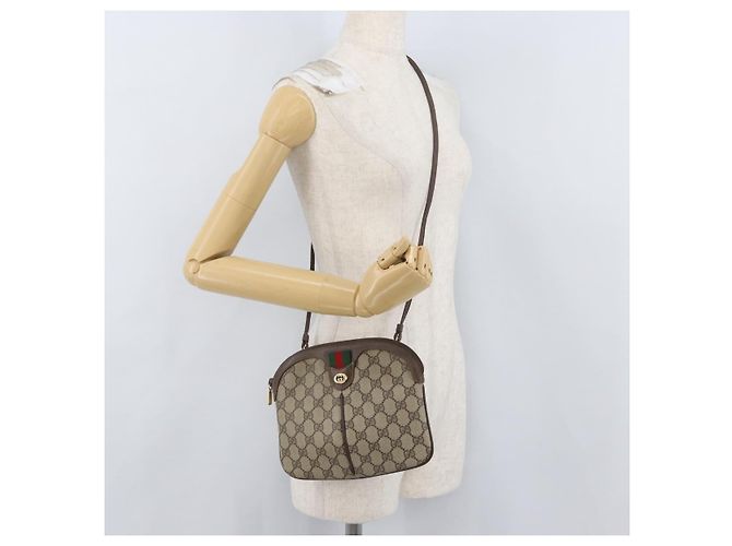 Gucci Borsa GG Supreme Web Sherry Line PVC Beige Oro 904 02 047 Auth LNZ296 D'oro - vista 22