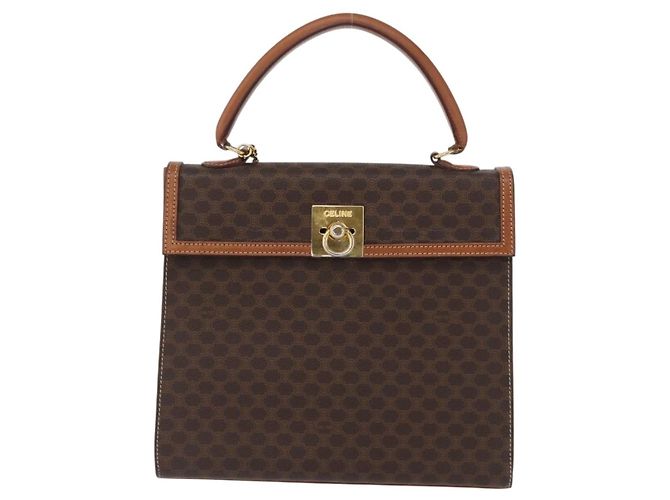 Céline Borsa a mano in tela Macadam CELINE in pelle PVC marrone oro Auth 172507 D'oro - vista 2