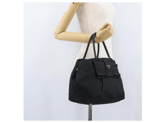 PRADA Handtasche aus Nylon Schwarz Gold Auth fm5210 Golden - Ansicht 25