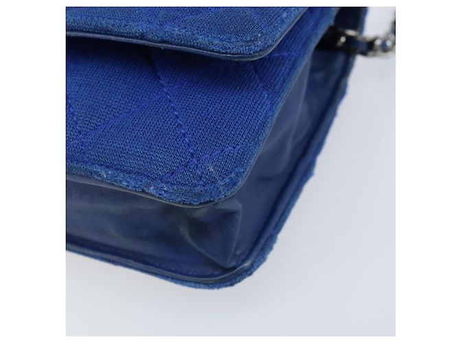 Borsa a Spalla CHANEL Chain Matelassé 2.55 in Tela Blu Navy Argento CC Auth 171466A - vista 10