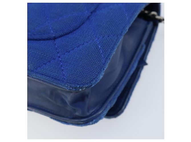 Borsa a Spalla CHANEL Chain Matelassé 2.55 in Tela Blu Navy Argento CC Auth 171466A - vista 12