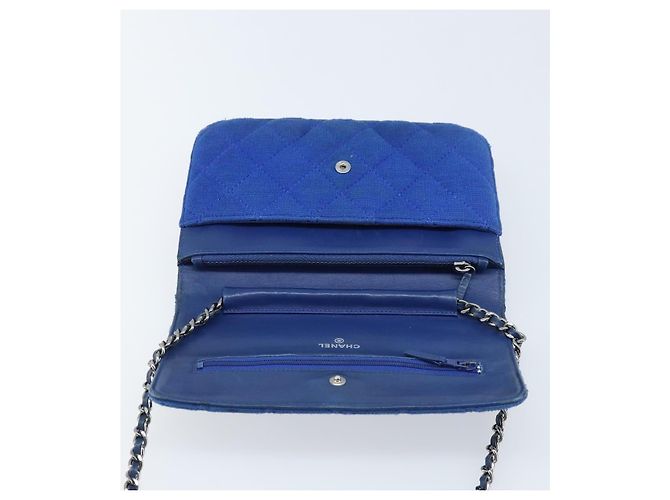 Borsa a Spalla CHANEL Chain Matelassé 2.55 in Tela Blu Navy Argento CC Auth 171466A - vista 15