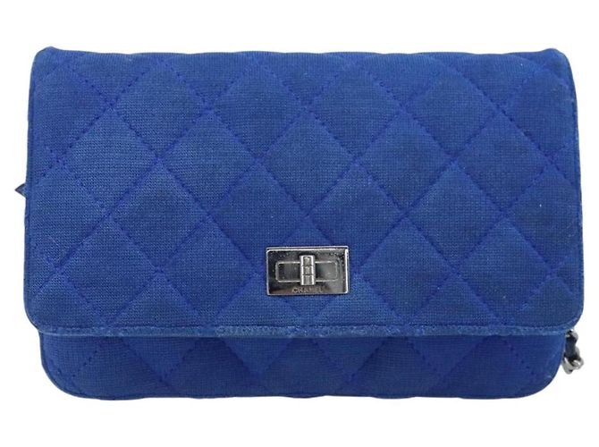 Borsa a Spalla CHANEL Chain Matelassé 2.55 in Tela Blu Navy Argento CC Auth 171466A - vista 2
