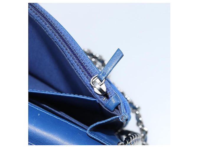 Borsa a Spalla CHANEL Chain Matelassé 2.55 in Tela Blu Navy Argento CC Auth 171466A - vista 22