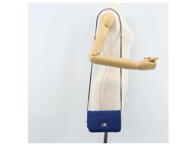 Borsa a Spalla CHANEL Chain Matelassé 2.55 in Tela Blu Navy Argento CC Auth 171466A - vista 26
