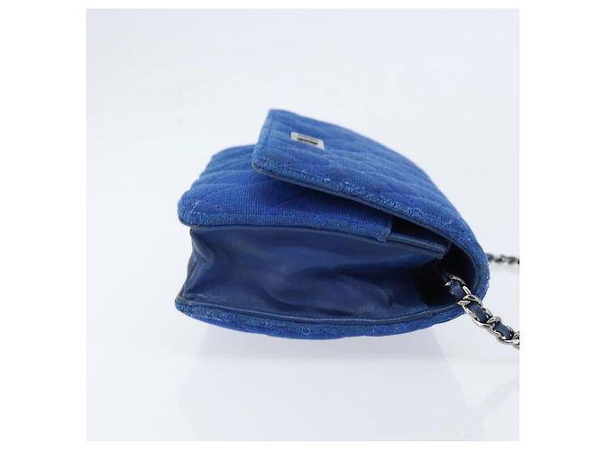 Borsa a Spalla CHANEL Chain Matelassé 2.55 in Tela Blu Navy Argento CC Auth 171466A - vista 4