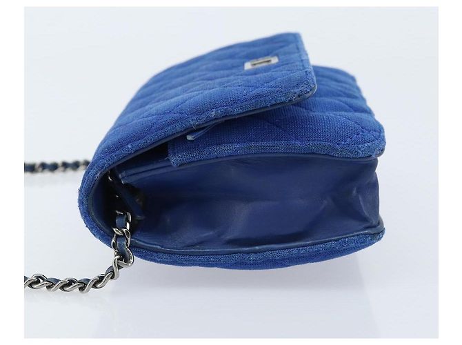 Borsa a Spalla CHANEL Chain Matelassé 2.55 in Tela Blu Navy Argento CC Auth 171466A - vista 5
