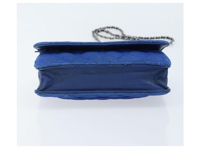Borsa a Spalla CHANEL Chain Matelassé 2.55 in Tela Blu Navy Argento CC Auth 171466A - vista 9