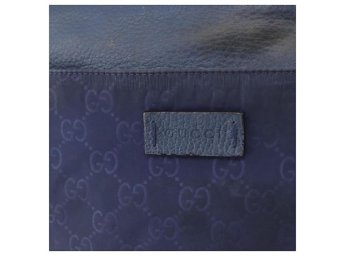 Borsa a Spalla GG in Tela Gucci in Nylon e Pelle Blu Argento 510342 Auth fm5162 - vista 14