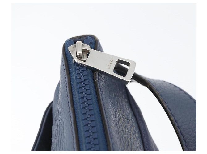 Borsa a Spalla GG in Tela Gucci in Nylon e Pelle Blu Argento 510342 Auth fm5162 - vista 15