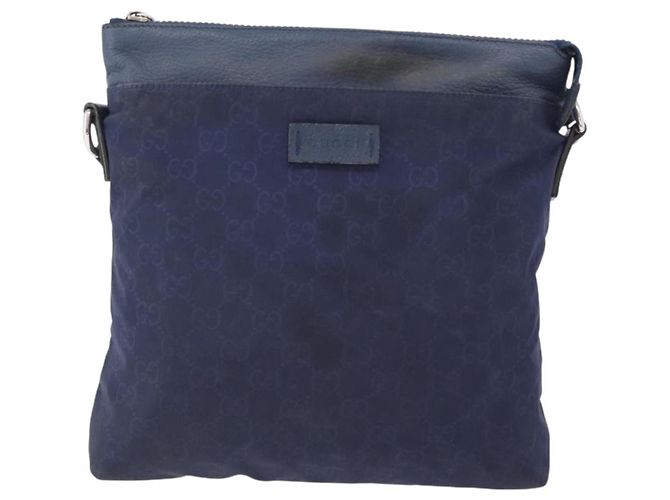 Borsa a Spalla GG in Tela Gucci in Nylon e Pelle Blu Argento 510342 Auth fm5162 - vista 2