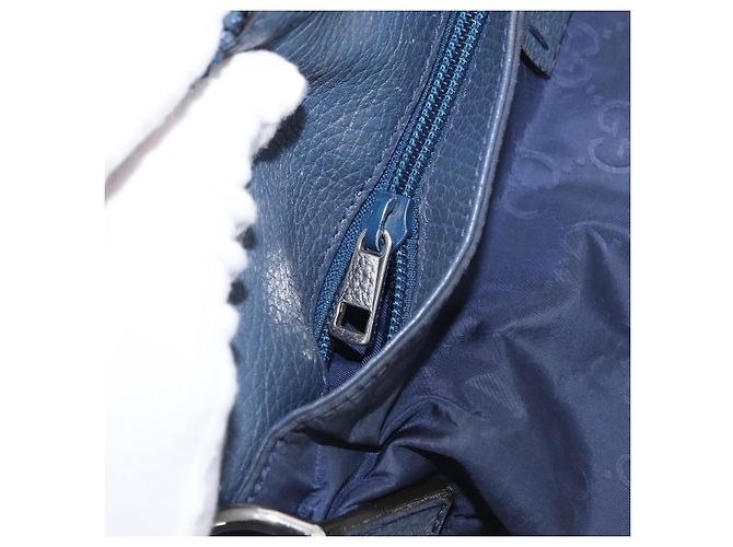 Borsa a Spalla GG in Tela Gucci in Nylon e Pelle Blu Argento 510342 Auth fm5162 - vista 20