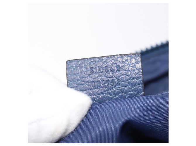 Borsa a Spalla GG in Tela Gucci in Nylon e Pelle Blu Argento 510342 Auth fm5162 - vista 24