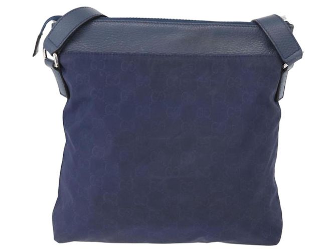 Borsa a Spalla GG in Tela Gucci in Nylon e Pelle Blu Argento 510342 Auth fm5162 - vista 3