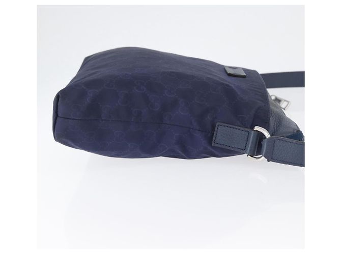 Borsa a Spalla GG in Tela Gucci in Nylon e Pelle Blu Argento 510342 Auth fm5162 - vista 4