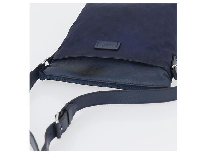 Borsa a Spalla GG in Tela Gucci in Nylon e Pelle Blu Argento 510342 Auth fm5162 - vista 6