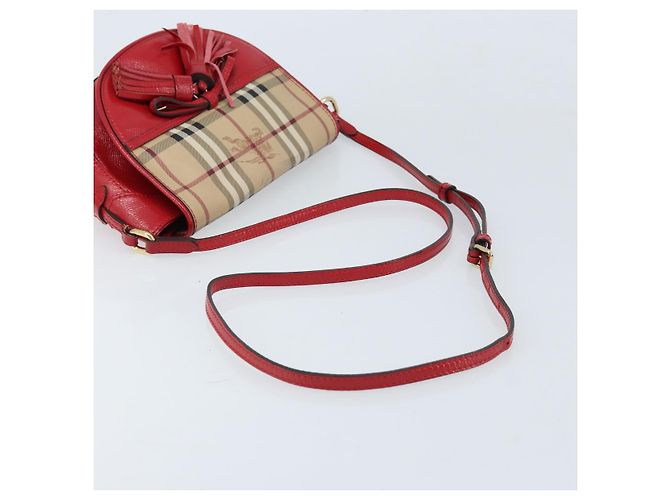 Borsa a Spalla Burberry Nova Check PVC Beige Oro Auth 172792 D'oro - vista 7