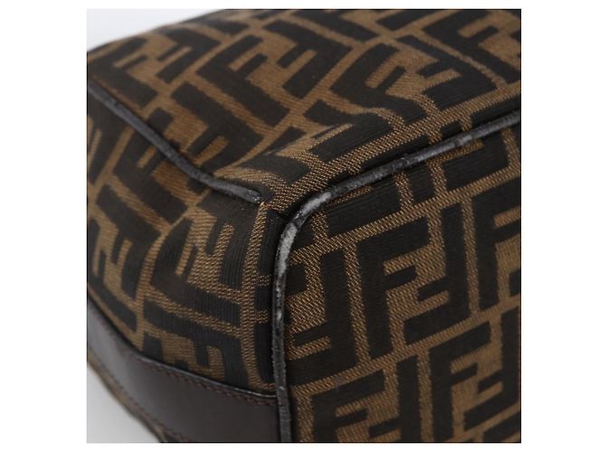 Bolsa de mão em canvas Zucca FENDI preta e marrom Auth 172749 - vista 12