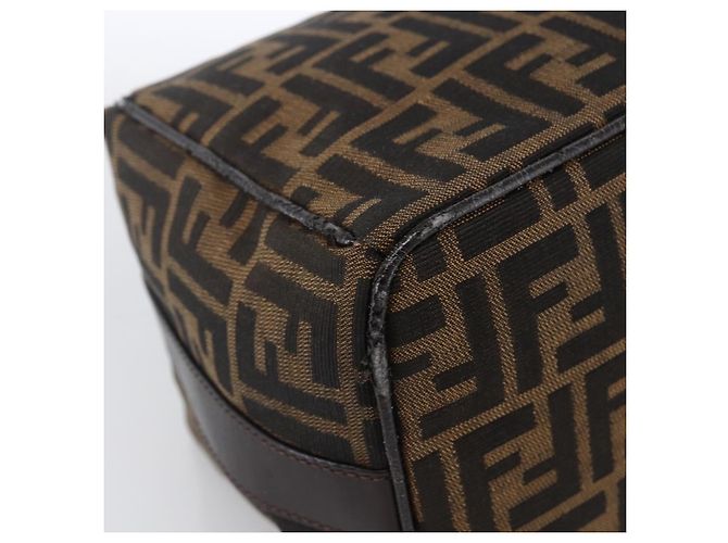 Bolsa de mão em canvas Zucca FENDI preta e marrom Auth 172749 - vista 14