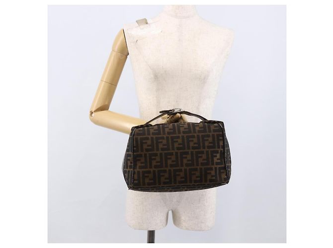 Bolsa de mão em canvas Zucca FENDI preta e marrom Auth 172749 - vista 22