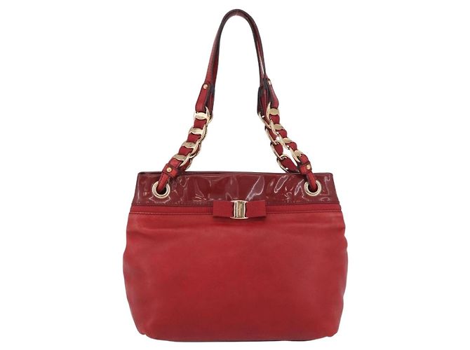 Borsa Tote Vala in pelle rossa e oro Auth LNZ476 di Salvatore Ferragamo Rosso D'oro - vista 2