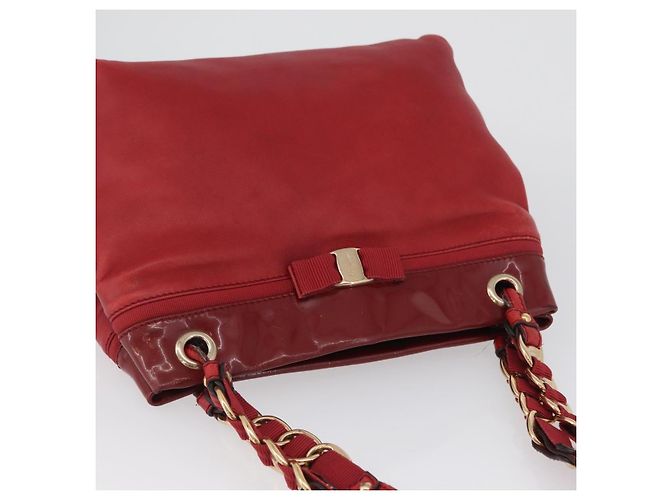 Borsa Tote Vala in pelle rossa e oro Auth LNZ476 di Salvatore Ferragamo Rosso D'oro - vista 6