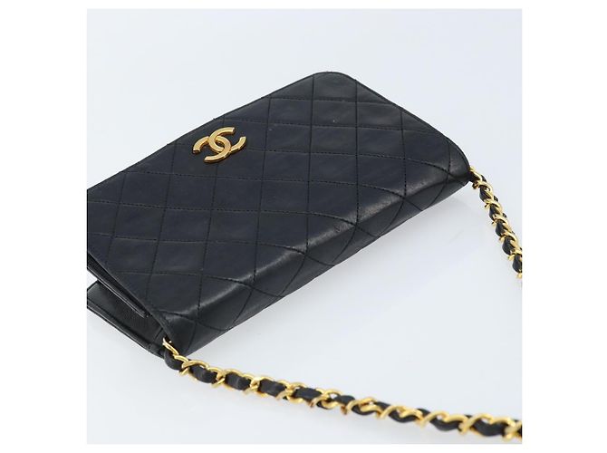 CHANEL Borsa a Spalla Matelassé in Pelle Nera con Catena Dorata CC Auth gh1758 Nero D'oro - vista 6