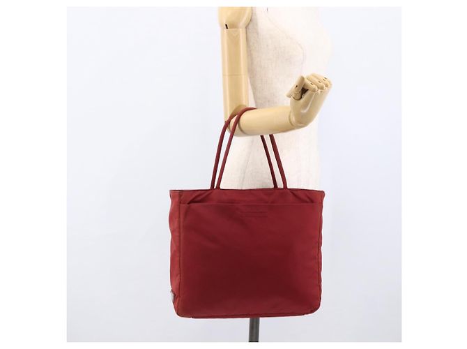 PRADA Borsa a mano in nylon rosso argento Auth bs33614 - vista 24