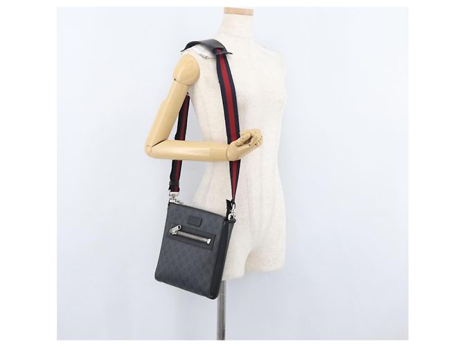 Borsa a Spalla Gucci GG Supreme Sherry Line PVC Nero Argento 523599 Auth gh1751 - vista 23
