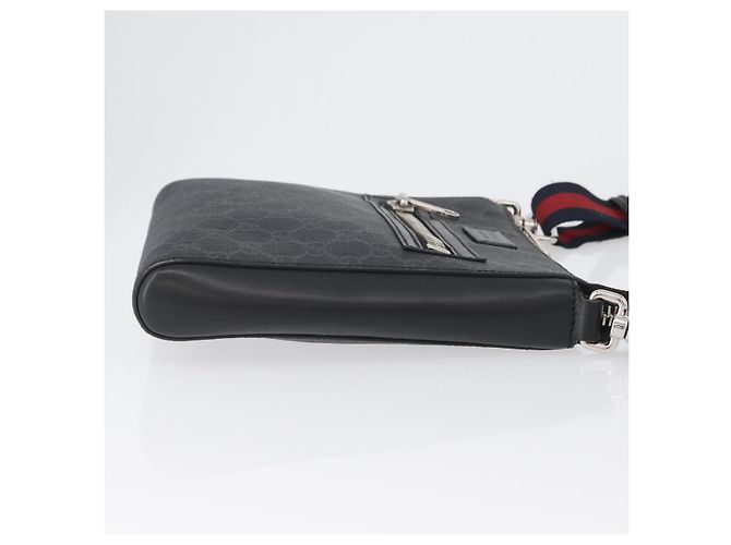 Borsa a Spalla Gucci GG Supreme Sherry Line PVC Nero Argento 523599 Auth gh1751 - vista 4