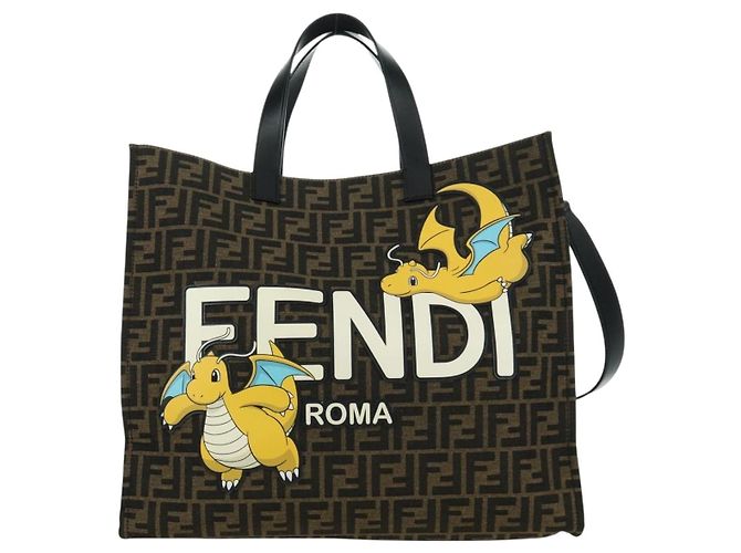Borsa FENDI Zucca Canvas Fragment x Pokemon 2way Marrone Nero Auth 171492SM - vista 2