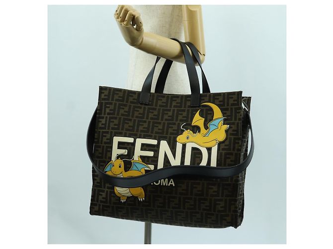 Borsa FENDI Zucca Canvas Fragment x Pokemon 2way Marrone Nero Auth 171492SM - vista 27
