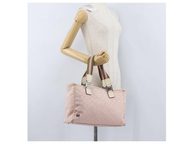 Borsa Tote Gucci GG Canvas Sherry Line Rosa Argento 145758 Auth 172816 - vista 25