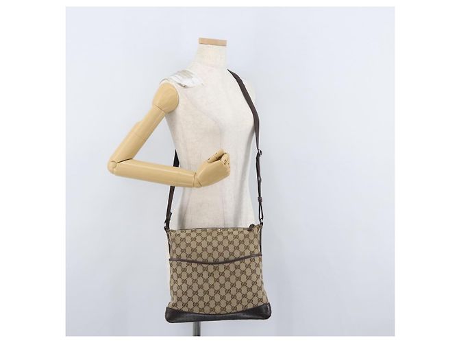 Borsa a Spalla GG Canvas Gucci Beige Argento 145857 Auth gh1844 - vista 23
