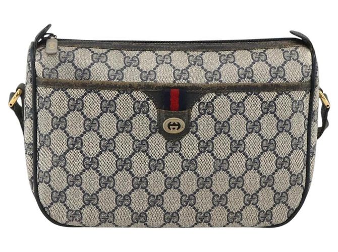 Borsa a Spalla Gucci GG Supreme Sherry Line PVC Blu Navy Oro 89 02 077 Auth ARZ241 D'oro - vista 2