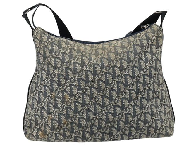 Borsa a spalla in tela Trotter Christian Dior blu navy argento Auth gh1756 - vista 3