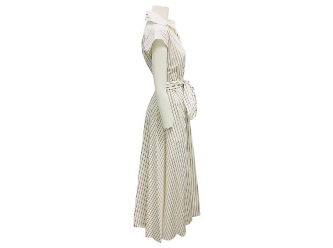 Abito maxi a camicia a righe metalliche Dejeuner in avorio di Adam Lippes Beige - vista 2