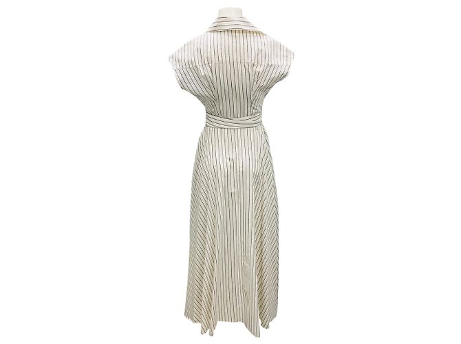 Abito maxi a camicia a righe metalliche Dejeuner in avorio di Adam Lippes Beige - vista 3