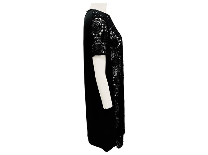Chloé Abito corto a maniche corte in pizzo e twill nero Chloe - vista 2