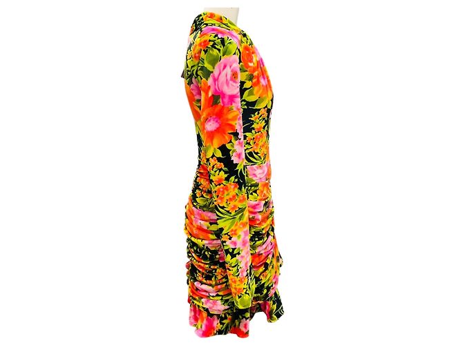 Autre Marque Richard Quinn Orange Multi Rüsch Blumen Samt Mini Kleid Mehrfarben - Ansicht 2